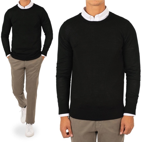 SAMSOE Other - NWT Samsoe 100% Merino Wool Mens Lightweight Sweater Size XL Black Crew Knit NEW
